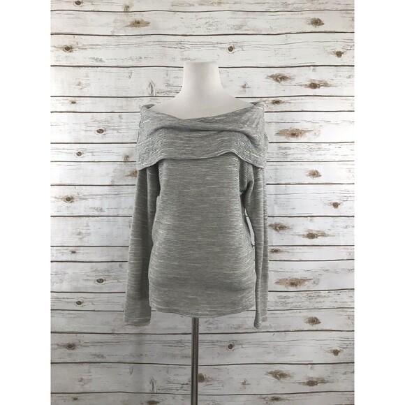 Anthropologie Dolan Grey Ribbed Off‎ Shoulder Long Sleeve Knit Top XS - Picture 1 of 8